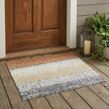 3' X 5' Copper And Orange Striped Washable Indoor Outdoor Area Rug