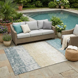 5' X 8' Teal Blue And Pewter Striped Washable Indoor Outdoor Area Rug
