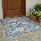 3' X 5' Blue And Gray Botanical Leaves Washable Indoor Outdoor Area Rug