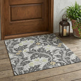 3' X 5' Black And Gray Botanical Leaves Washable Indoor Outdoor Area Rug