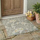 3' X 5' Green And Silver Botanical Leaves Washable Indoor Outdoor Area Rug