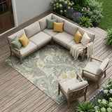 8' X 10' Green And Silver Botanical Leaves Washable Indoor Outdoor Area Rug
