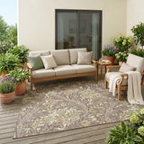 5' X 8' Coffee And Brown Botanical Leaves Washable Indoor Outdoor Area Rug