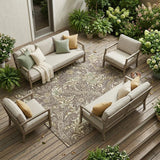 8' X 10' Coffee And Brown Botanical Leaves Washable Indoor Outdoor Area Rug