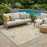 5' X 8' Gold And Silver Botanical Leaves Washable Indoor Outdoor Area Rug