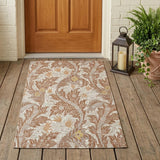 3' X 5' Orange And Khaki Botanical Leaves Washable Indoor Outdoor Area Rug