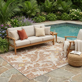 5' X 8' Orange And Khaki Botanical Leaves Washable Indoor Outdoor Area Rug