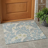3' X 5' Teal Blue And Pewter Botanical Leaves Washable Indoor Outdoor Area Rug
