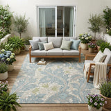 5' X 8' Teal Blue And Pewter Botanical Leaves Washable Indoor Outdoor Area Rug