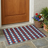 3' X 5' Blue And Ivory Geometric Washable Indoor Outdoor Area Rug