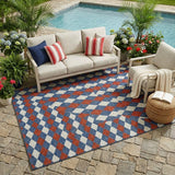 5' X 8' Blue And Ivory Geometric Washable Indoor Outdoor Area Rug