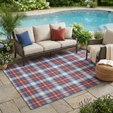 5' X 8' Blue And Ivory Geometric Washable Indoor Outdoor Area Rug