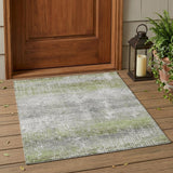 3' X 5' Fern Green And Green Abstract Washable Indoor Outdoor Area Rug