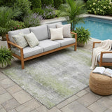 5' X 8' Fern Green And Green Abstract Washable Indoor Outdoor Area Rug