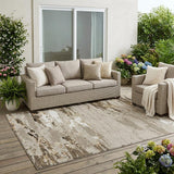5' X 8' Beige And Brown Abstract Washable Indoor Outdoor Area Rug