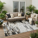 5' X 8' Black And Gray Abstract Washable Indoor Outdoor Area Rug