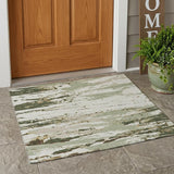 3' X 5' Green And Ivory Abstract Washable Indoor Outdoor Area Rug