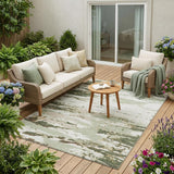 5' X 8' Green And Ivory Abstract Washable Indoor Outdoor Area Rug