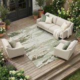 8' X 10' Green And Ivory Abstract Washable Indoor Outdoor Area Rug