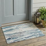 3' X 5' Teal Blue And Ivory Abstract Washable Indoor Outdoor Area Rug