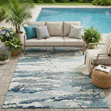 5' X 8' Teal Blue And Ivory Abstract Washable Indoor Outdoor Area Rug