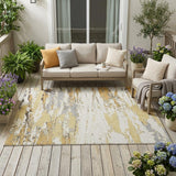 5' X 8' Wheat And Gold Abstract Washable Indoor Outdoor Area Rug