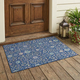3' X 5' Blue And Gray Floral Washable Indoor Outdoor Area Rug