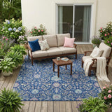 5' X 8' Blue And Gray Floral Washable Indoor Outdoor Area Rug