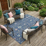 8' X 10' Blue And Gray Floral Washable Indoor Outdoor Area Rug