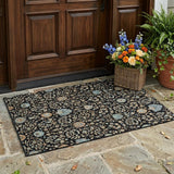 3' X 5' Black And Graphite Floral Washable Indoor Outdoor Area Rug