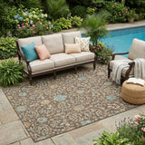 5' X 8' Coffee And Brown Floral Washable Indoor Outdoor Area Rug
