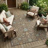 8' X 10' Coffee And Brown Floral Washable Indoor Outdoor Area Rug