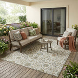 5' X 8' Ivory And Khaki Floral Washable Indoor Outdoor Area Rug