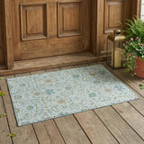 3' X 5' Sky Blue And Blue Floral Washable Indoor Outdoor Area Rug