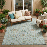 5' X 8' Sky Blue And Blue Floral Washable Indoor Outdoor Area Rug