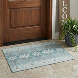 3' X 5' Aqua And Teal Blue Floral Medallion Washable Indoor Outdoor Area Rug