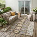 5' X 8' Brown And Pewter Floral Medallion Washable Indoor Outdoor Area Rug