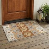 3' X 5' Copper And Orange Floral Medallion Washable Indoor Outdoor Area Rug