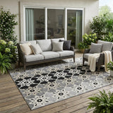 5' X 8' Gray And Pewter Floral Medallion Washable Indoor Outdoor Area Rug