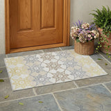 3' X 5' Ivory And Silver Floral Medallion Washable Indoor Outdoor Area Rug