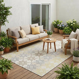 5' X 8' Ivory And Silver Floral Medallion Washable Indoor Outdoor Area Rug