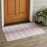 3' X 5' Pink And Pearl Floral Medallion Washable Indoor Outdoor Area Rug