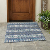 3' X 5' Blue And Gray Striped Washable Indoor Outdoor Area Rug