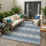 5' X 8' Blue And Gray Striped Washable Indoor Outdoor Area Rug