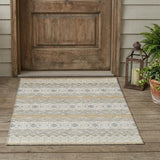 3' X 5' Beige And Brown Striped Washable Indoor Outdoor Area Rug