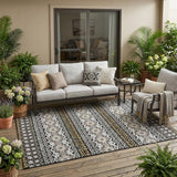 5' X 8' Black And Gray Striped Washable Indoor Outdoor Area Rug