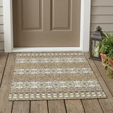 3' X 5' Brown And Khaki Striped Washable Indoor Outdoor Area Rug
