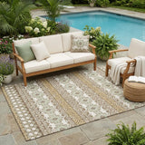 5' X 8' Brown And Khaki Striped Washable Indoor Outdoor Area Rug