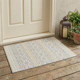 3' X 5' Ivory And Silver Striped Washable Indoor Outdoor Area Rug