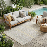 5' X 8' Ivory And Silver Striped Washable Indoor Outdoor Area Rug